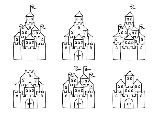 Vector fairytale castle coloring book page for kids