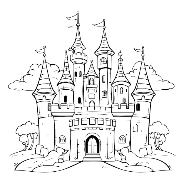 Vector fairytale castle fairy tale castle for coloring book