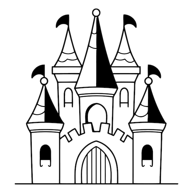 Castello di favole su sfondo bianco in stile cartone animato