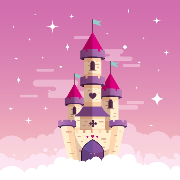 Fairytale concept with castle on clouds