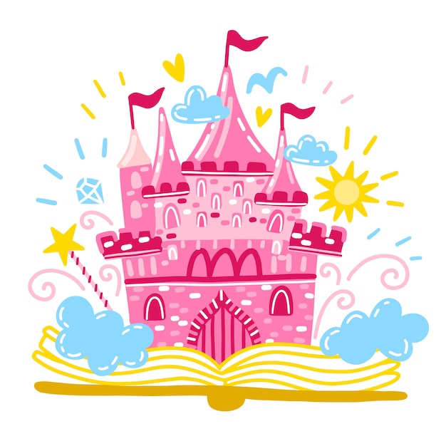 Vector fairytale concept with castle