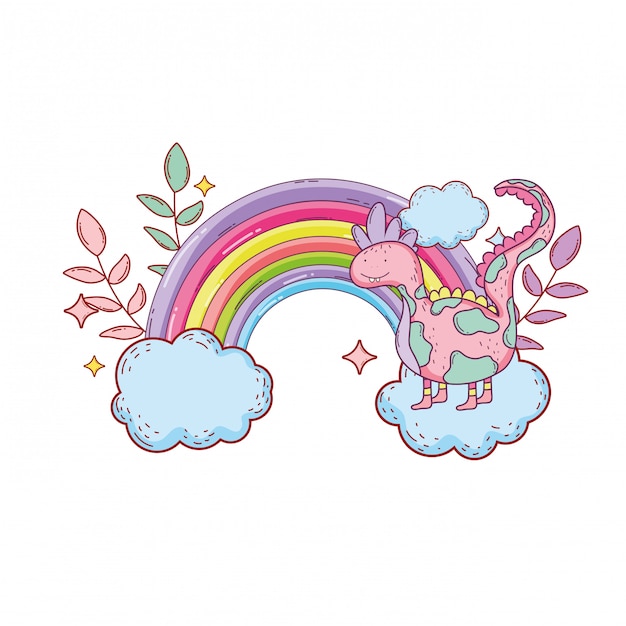 fairytale dinosaur with rainbow in cloud