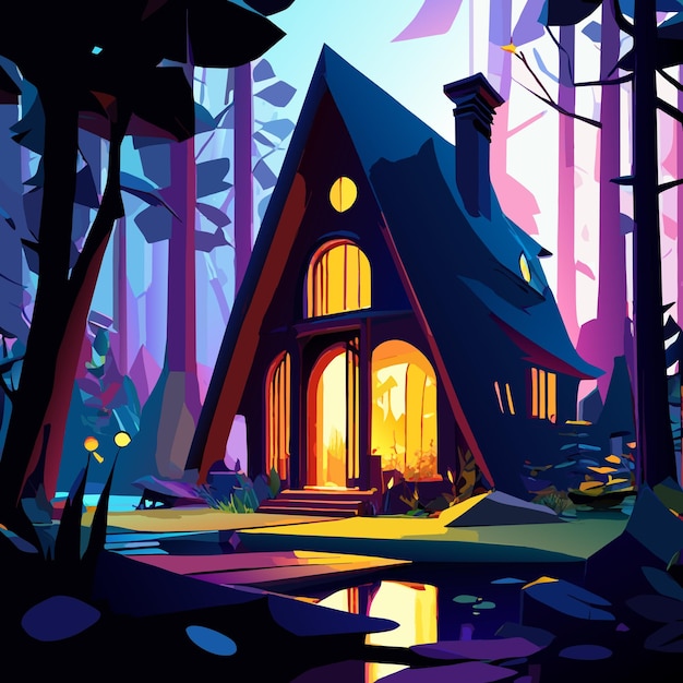 Vector fairytale house in a magical forest