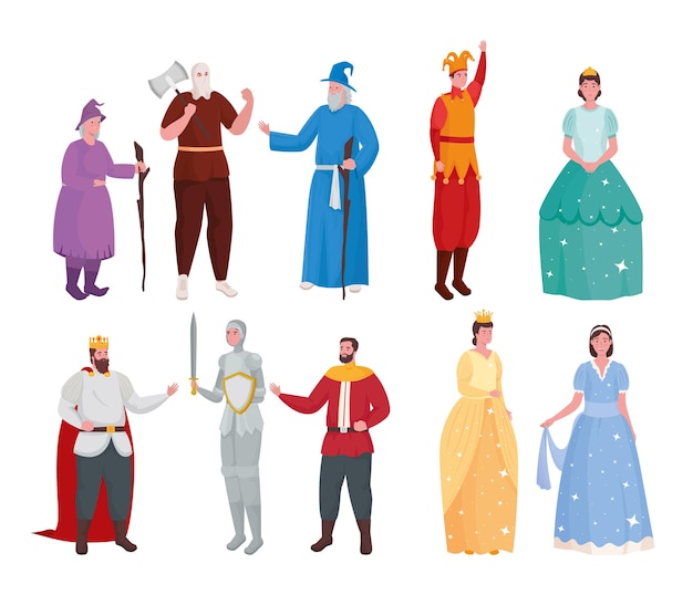 Vector fairytale people cartoons set illustration