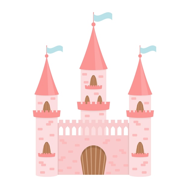 Fairytale pink castle for the princess isolated on a white background