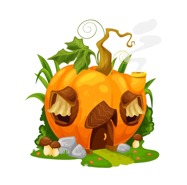 Vector fairytale pumpkin house gnome or fairy home