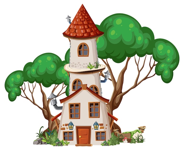 Vettore torre da favola decorata con albero