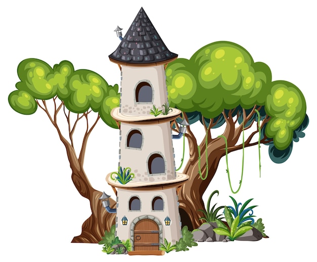 Fairytale tower decorated with tree