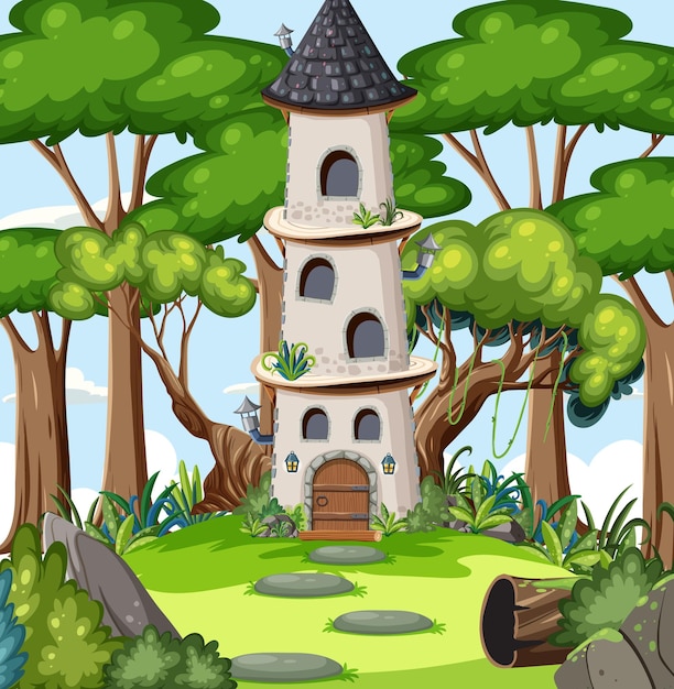 Вектор Сказочная башня в сказочном лесу