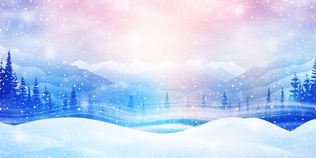 Fairytale winter landscape snowcapped mountains blizzard and snowfall holiday illustration