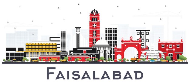 Faisalabad Pakistan City Skyline with Gray Buildings Isolated on White. Vector Illustration. Business Travel and Tourism Concept with Modern Architecture. Faisalabad Cityscape with Landmarks.