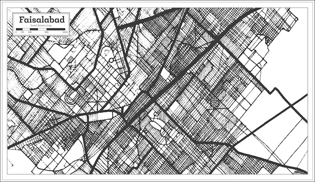 Faisalabad Pakistan stadsplattegrond in zwart-witte kleur. Vectorillustratie. Overzicht kaart.