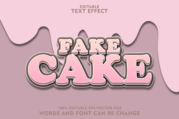 Vettore effetto testo modificabile torta finta in rilievo in stile cartone animato