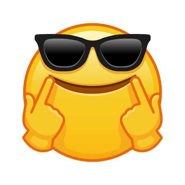 Vector fake glimlach gezicht met zonnebril grote grootte van gele emoji glimlach