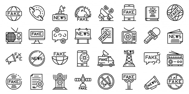 Fake news icons set, outline style