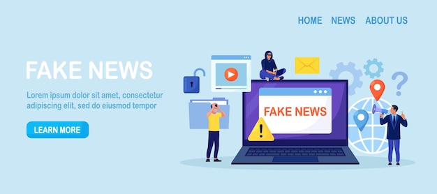 Vettore notizie false propaganda politica dei mass media persona sconosciuta che diffonde informazioni false informazioni false in internet contenuti fraudolenti e cheat nei social network design vettoriale