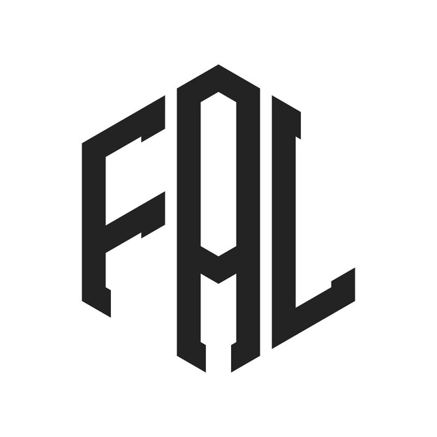 FAL ロゴ デザイン イニシャルレター FAL モノグラム ロゴ ヘクサゴン形