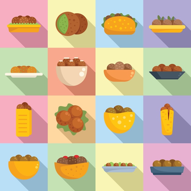 Falafel icons set flat vector Pita food