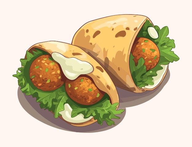 Falafel wrapped in Pita bread hand drawn illustration traditional middle eastern cuisine