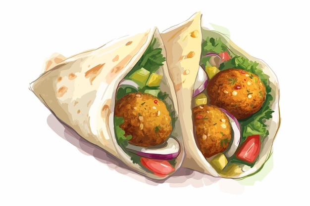 Falafel wrapped in shawarma hand drawn illustration middle easter cuisine