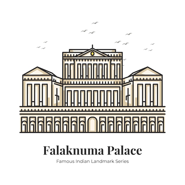 Falaknuma Palace Indiase bezienswaardigheid iconische cartoon afbeelding