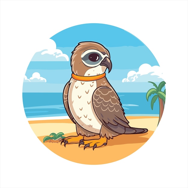 Falcon Cute Funny Cartoon Kawaii Waterverf Yoga Beach Zomer Dieren Huisdieren Sticker Illustratie