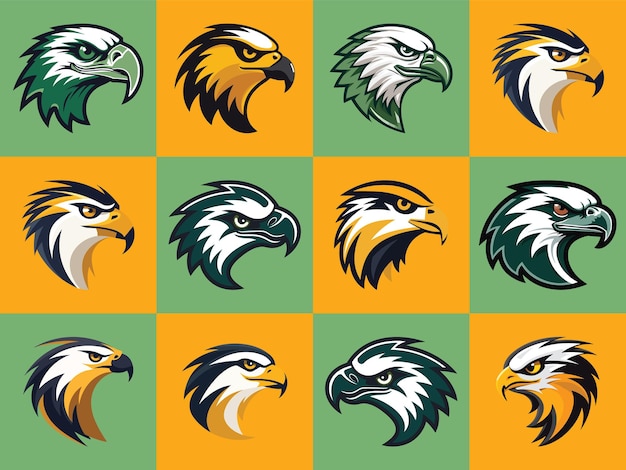 Falcon Head Logo Design Set of 12 Yellow Orange Black and White