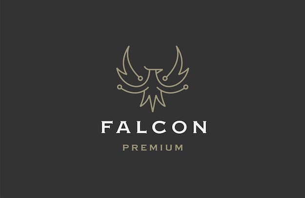 Falcon lijntekeningen logo ontwerp sjabloon platte vector