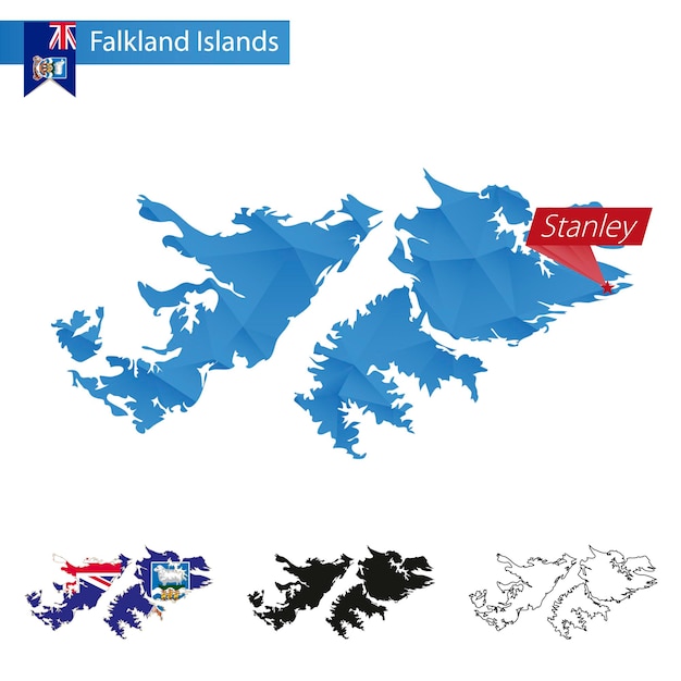 Falklandeilanden blauwe Low Poly kaart met hoofdstad Stanley