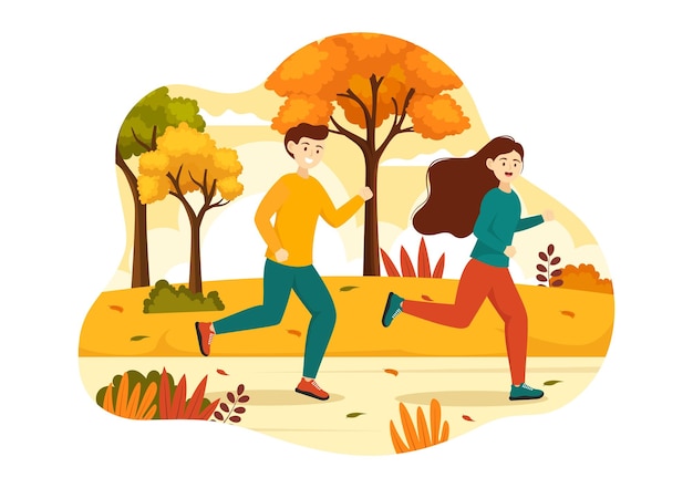 Fall activity vector illustration met activiteiten in de autumn city park templates