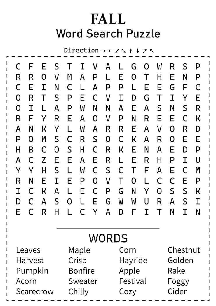 Vector fall or autumn season word search 15x15 puzzle game for kids teens amp adults fun and educational