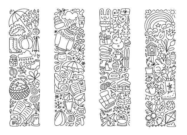 fall autumn winter and spring holiday season doodle icon of animal plant and flower leisure