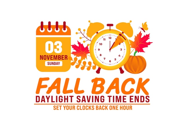 Fall Back Daylight Saving Time eindigt 2024 achtergrond of banner ontwerp sjabloon Fall Back Time 2024