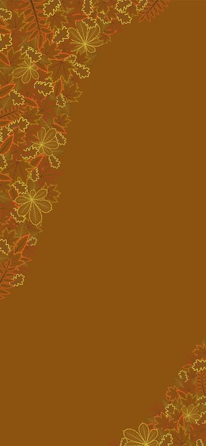 Fall background with contour oak maple rowan chestnut birch leaves Bright vertical autumn banner