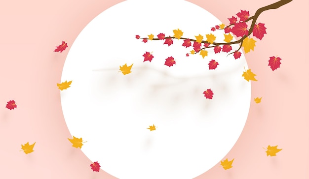 Fall background with leaves. Autumnal free white frame.