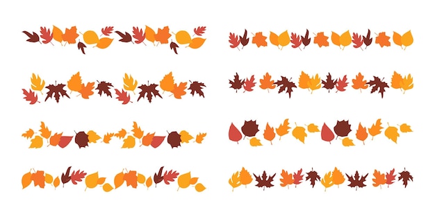 fall border lines from autumn botanical leaves set of autumn leaves pattern line herbal elements