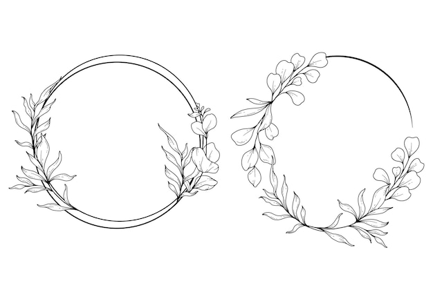 Fall floral frame outline Fall Foliage Line Art Illustration Outline Leaves arrangement Hand Drawn