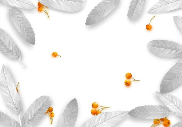 Fall Foliage Autumn background with silver and white realistic leaves. Vector illustration