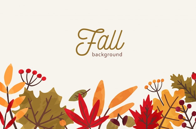 Fall hand drawn vector background. Autumn decorative illustration with leaves and place for text.