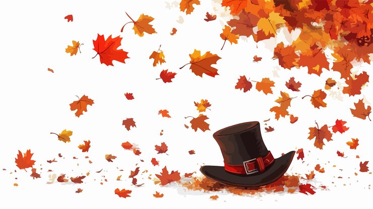 Vector fall harvest season hat and leaves vector art