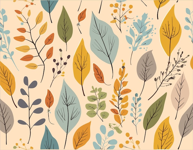 Fall horizontal banner seamless pattern with hand drawn cute colorful leaves vector illustration