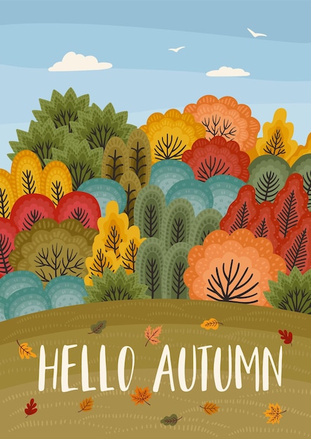 Vector fall illustration autumn forest vector design for card poster flyer web and other