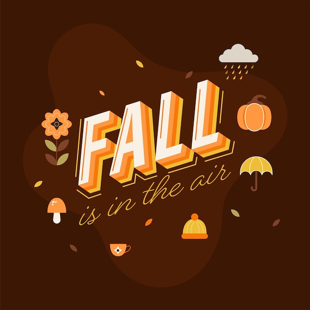 Fall Is In The Air Citaat Met Platte Herfst Seizoen Pictogrammen Op Bruine Achtergrond