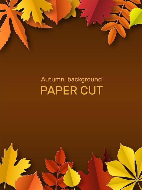 Banner di foglie d'autunno. bordo autunnale, cornice tagliata in carta giallo arancio e foglia rossa. decorazione fogliame d'oro del ringraziamento. gli elementi botanici floreali stagionali vector il fondo astratto con lo spazio della copia