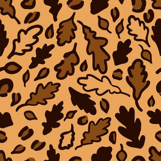 Fall Leopard or jaguar seamless pattern made of oak leaves Trendy animal print with autumn colors Vector background for textile fabric wallpaper wrapping paper etc