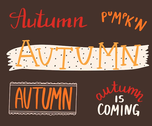 Vector fall lettering set autumn decorative lettering for posters