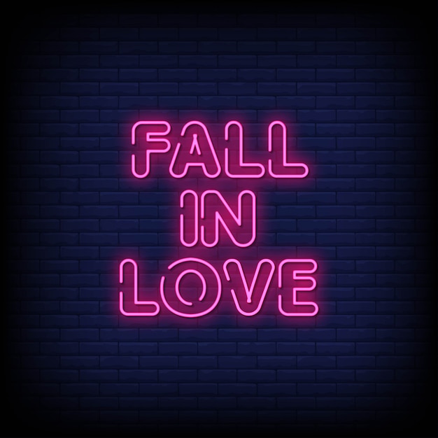 Vector fall in love neon signs style text