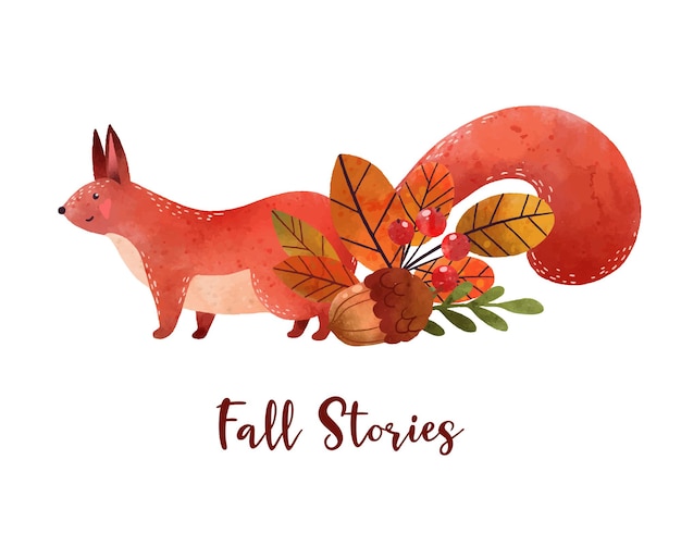 Vector fall mood woodland squirrels hand drawn vector