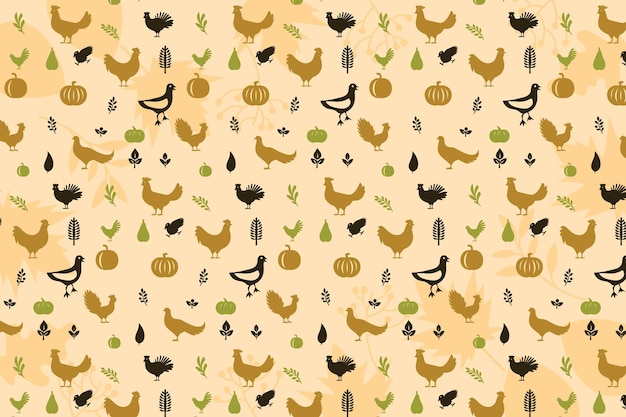 Vector a fall pattern with chickens pumpkins and pinecones