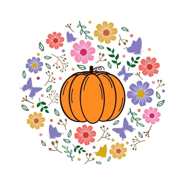 Vettore monogramma di zucca autunnale con svg floreale